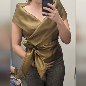 Vintage Size 10 Off The Shoulder Gold Wrap Blouse